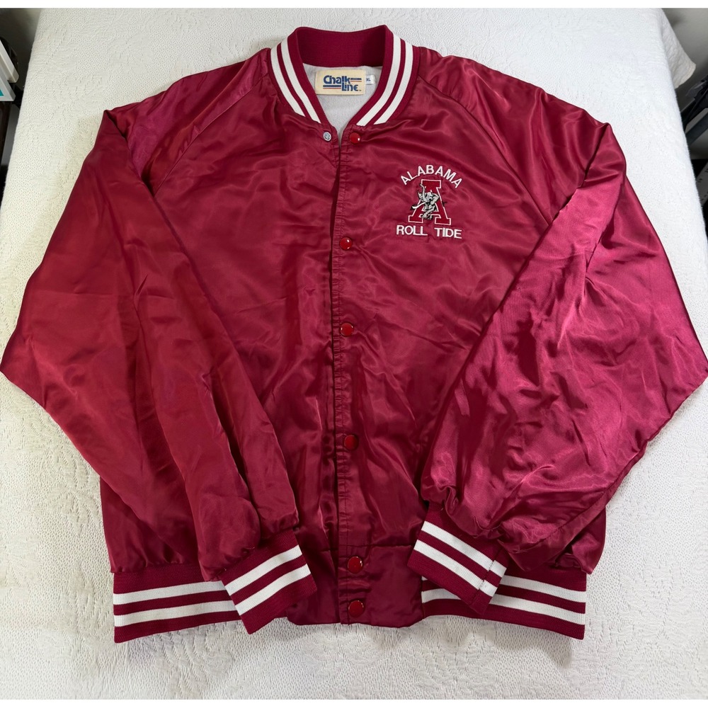 Vintage 80s Chalk Line Alabama Roll Tide Satin Jacket XL Crimson Red Bomber